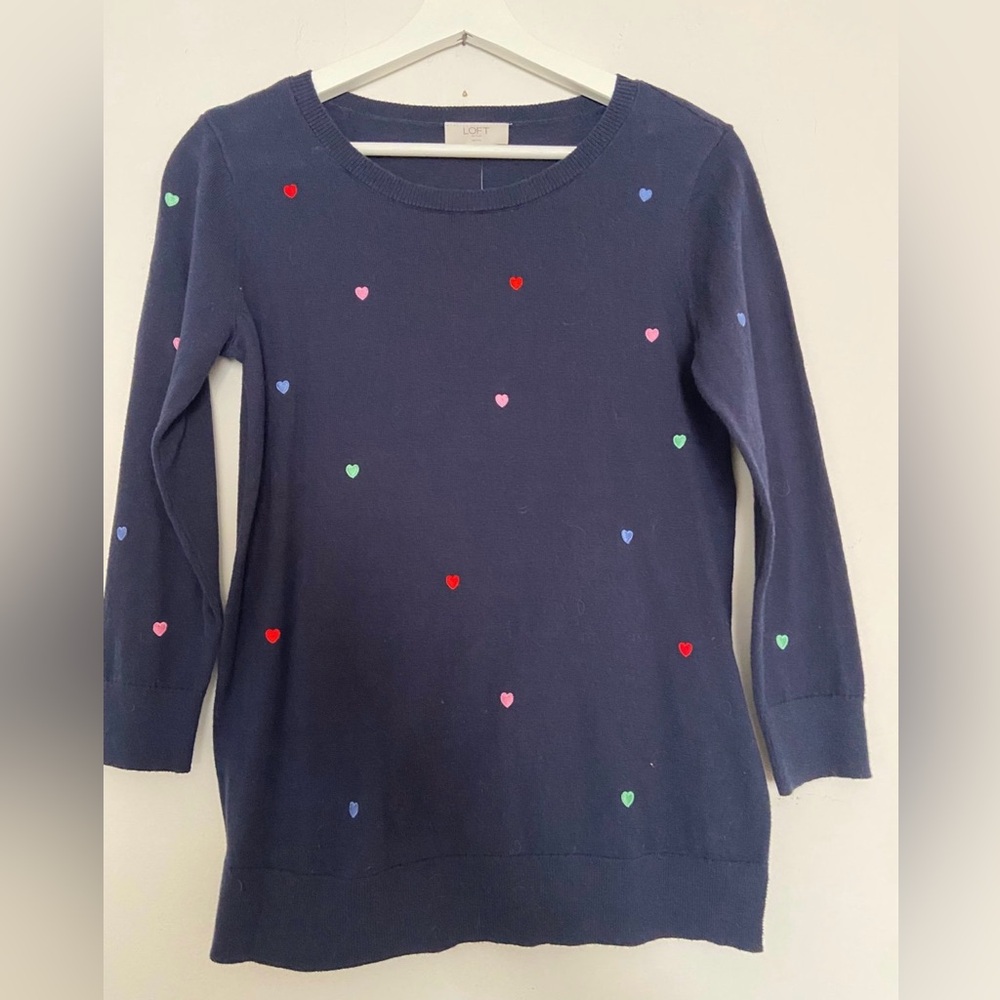 LOFT sweater with embroidered hearts size S petite